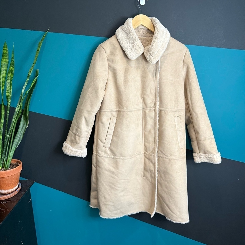 Tan Teddy Jacket with Plush Texture and Classic Collar